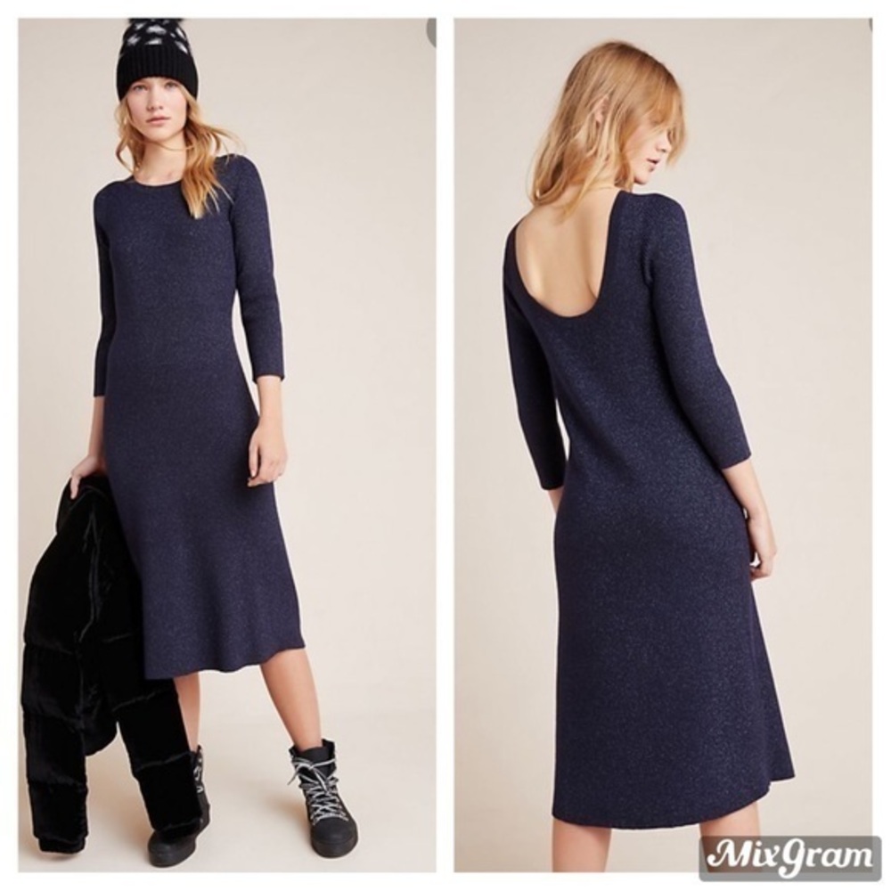 💋Anthropologie Selena simmering dark blue navy sweater dress size XS